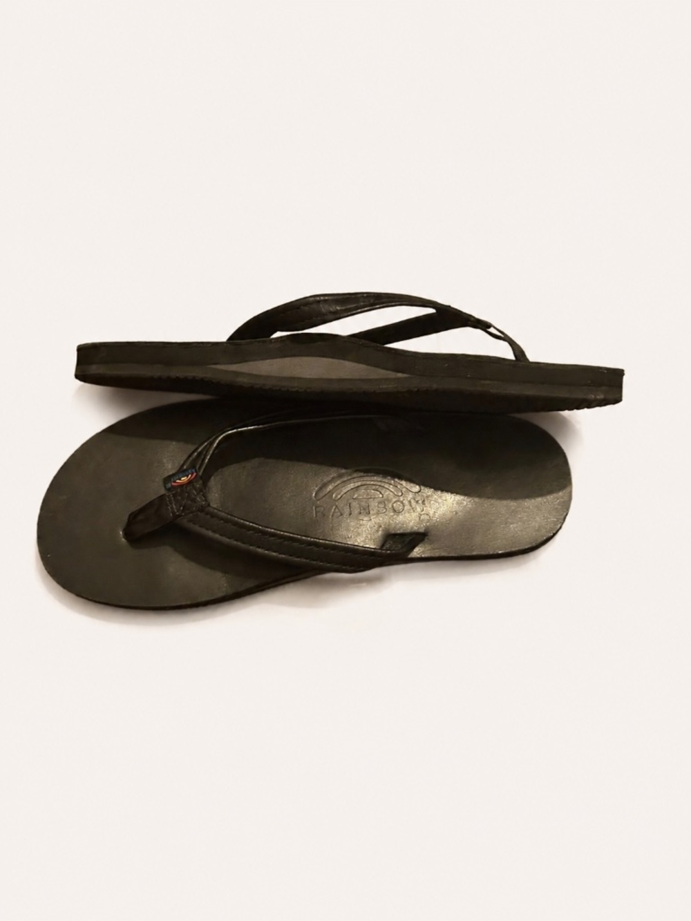 Rainbow Sandals Black Leather Narrow Strap Flip Flops Women’s Small 5.5–6.5